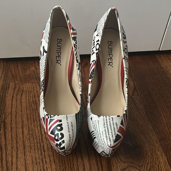 Bumper Union Jack British Flag Platform 6” Stiletto Ultra High Heels size 7 NWOT - Picture 2 of 6
